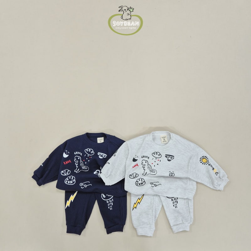 Soybean - Korean Children Fashion - #designkidswear - Painting Waffle Top Bottom Set