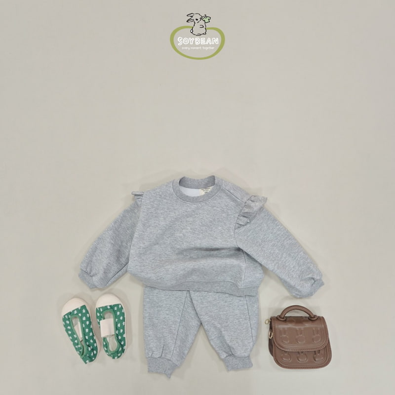 Soybean - Korean Children Fashion - #fashionkids - Shoulder Frill Top Bottom Set - 5