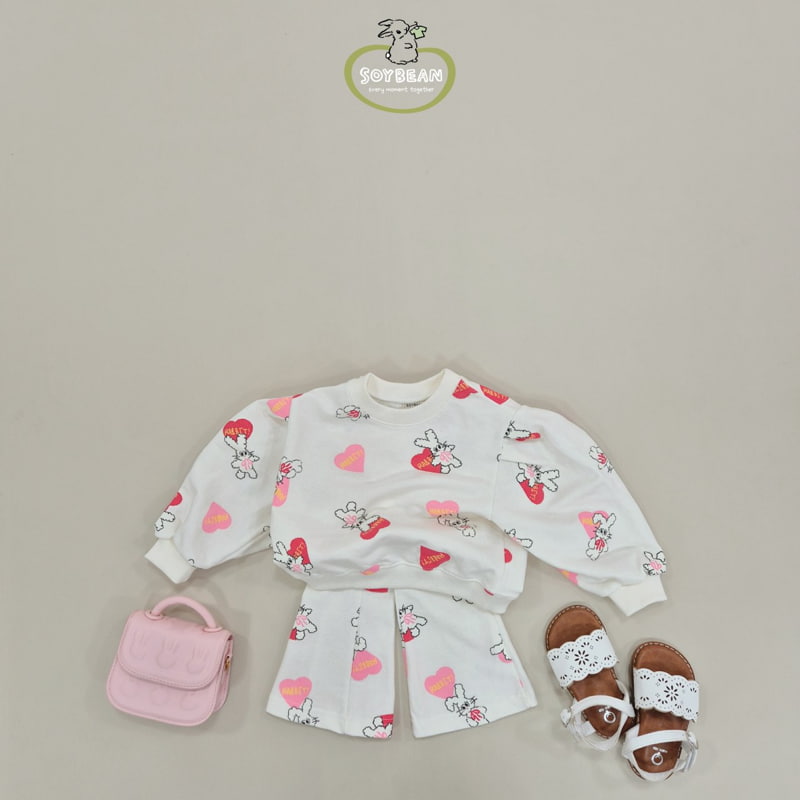 Soybean - Korean Children Fashion - #fashionkids - Heart Bunny Bootscut Top Bottom Set - 3