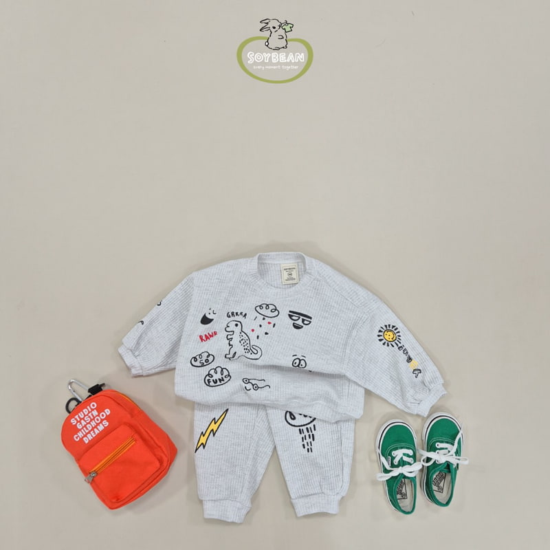Soybean - Korean Children Fashion - #fashionkids - Painting Waffle Top Bottom Set - 3