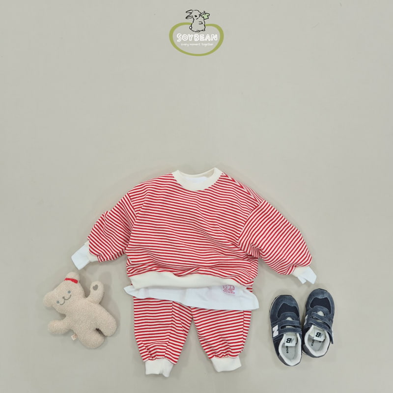 Soybean - Korean Children Fashion - #kidsshorts - Stripe Top Bottom Set - 3