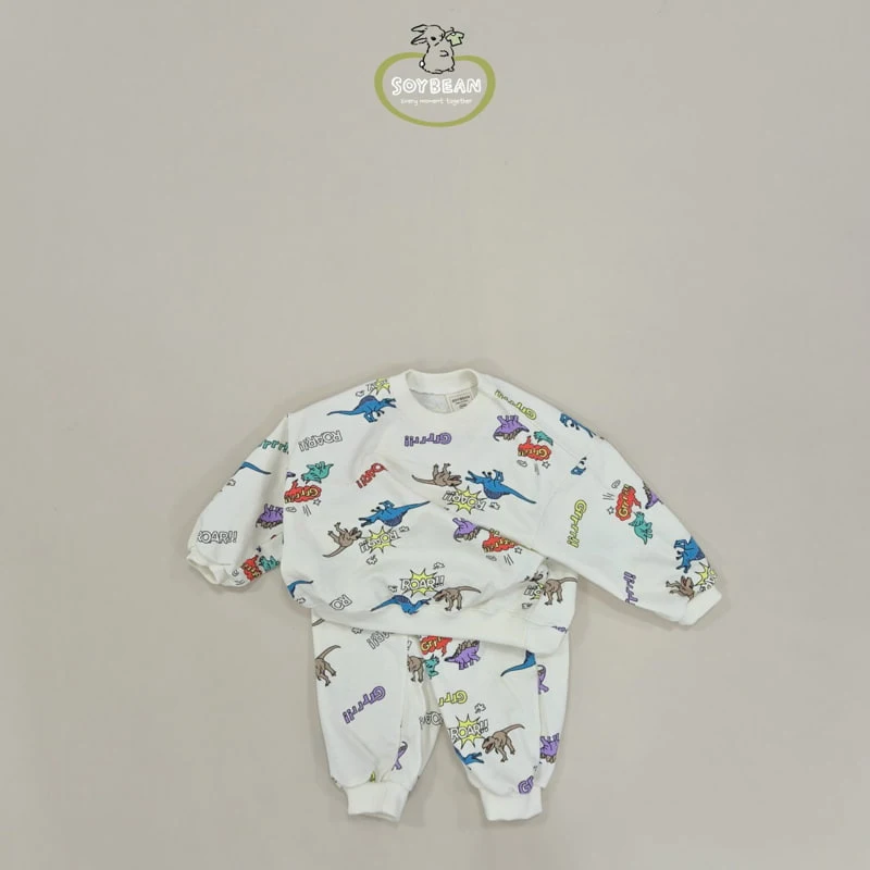 Soybean - Korean Children Fashion - #kidsshorts - Dino Cartoon Top Bottom Set - 11