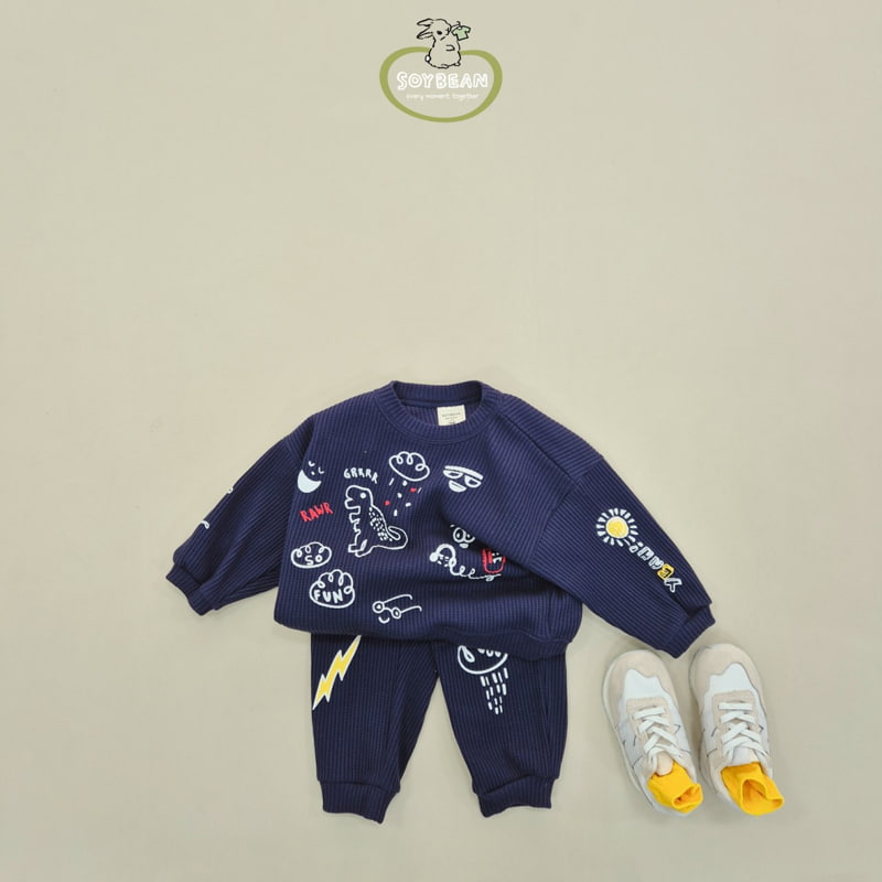 Soybean - Korean Children Fashion - #fashionkids - Painting Waffle Top Bottom Set - 4