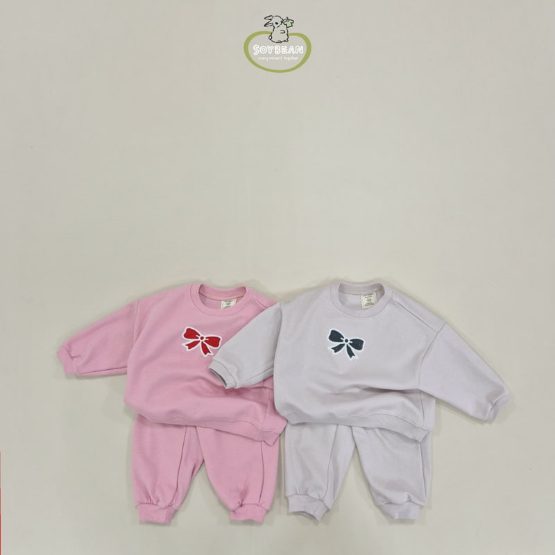 Soybean - Korean Children Fashion - #kidsshorts - Ribbon Chain Embroidery Top Bottom Set