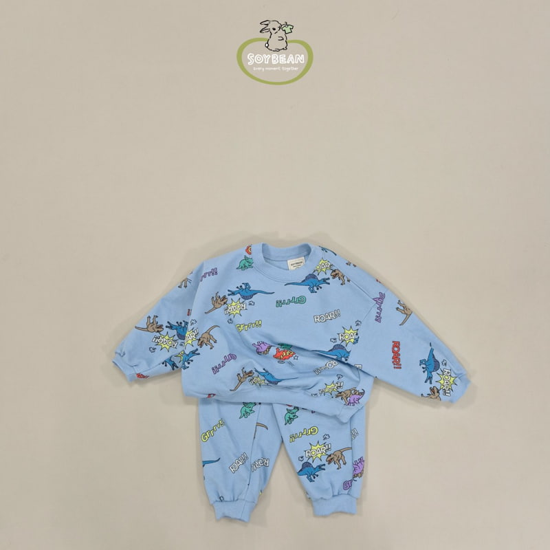 Soybean - Korean Children Fashion - #kidsstore - Dino Cartoon Top Bottom Set - 12