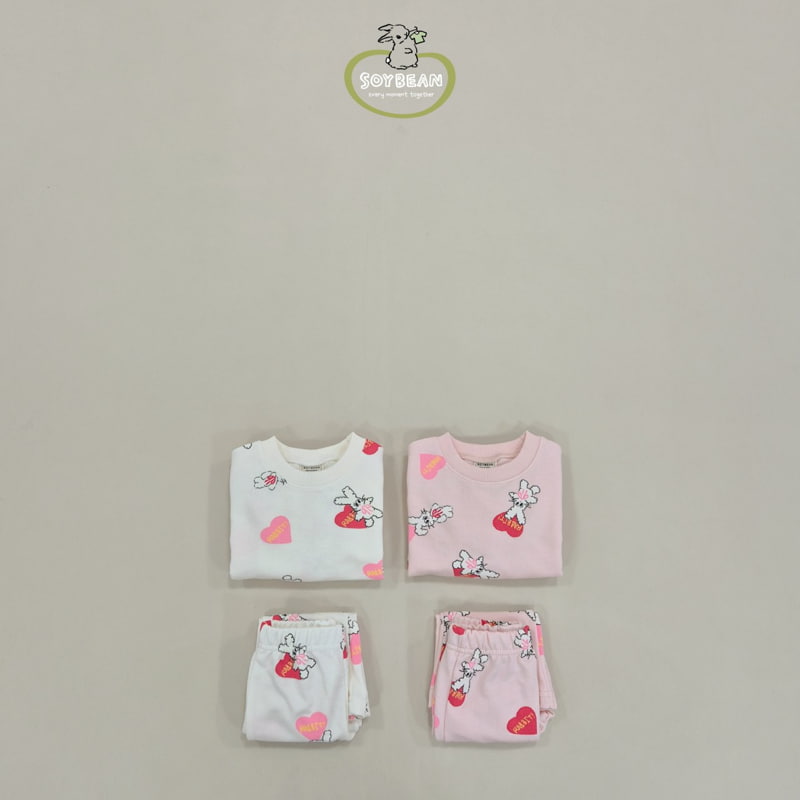 Soybean - Korean Children Fashion - #kidsstore - Heart Bunny Bootscut Top Bottom Set - 5