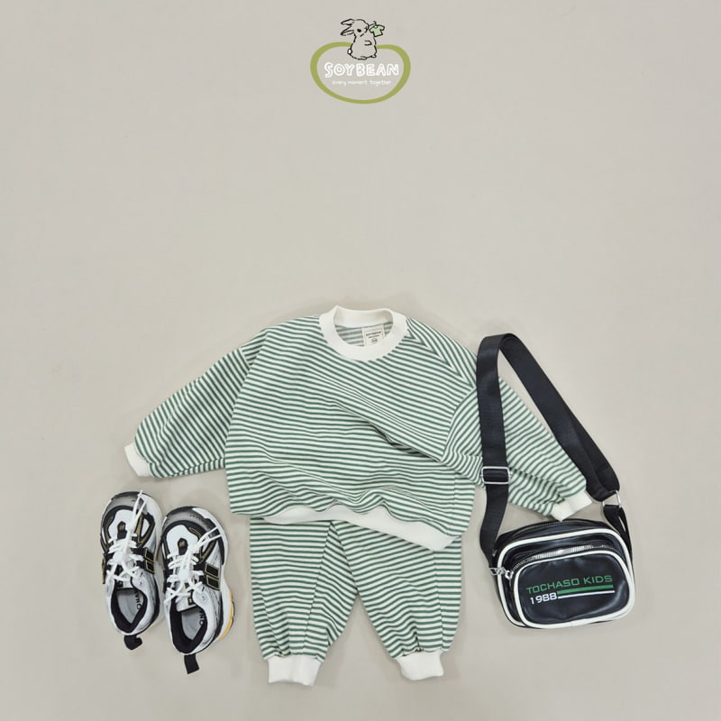 Soybean - Korean Children Fashion - #kidzfashiontrend - Stripe Top Bottom Set - 5