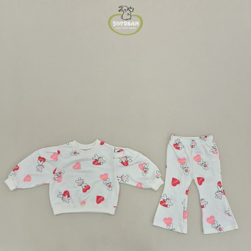 Soybean - Korean Children Fashion - #kidzfashiontrend - Heart Bunny Bootscut Top Bottom Set - 6