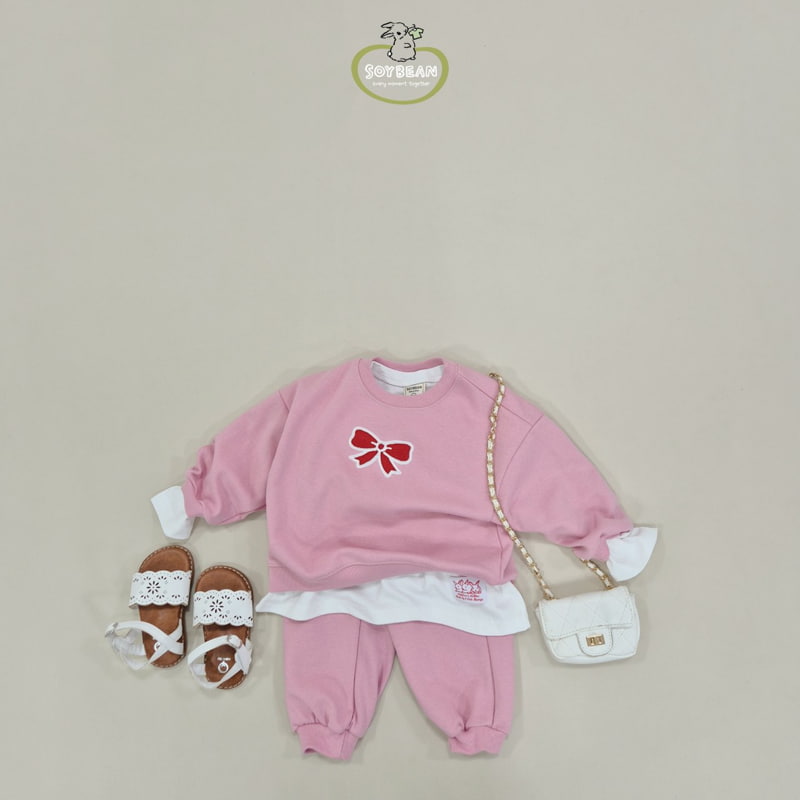 Soybean - Korean Children Fashion - #kidzfashiontrend - Ribbon Chain Embroidery Top Bottom Set - 3