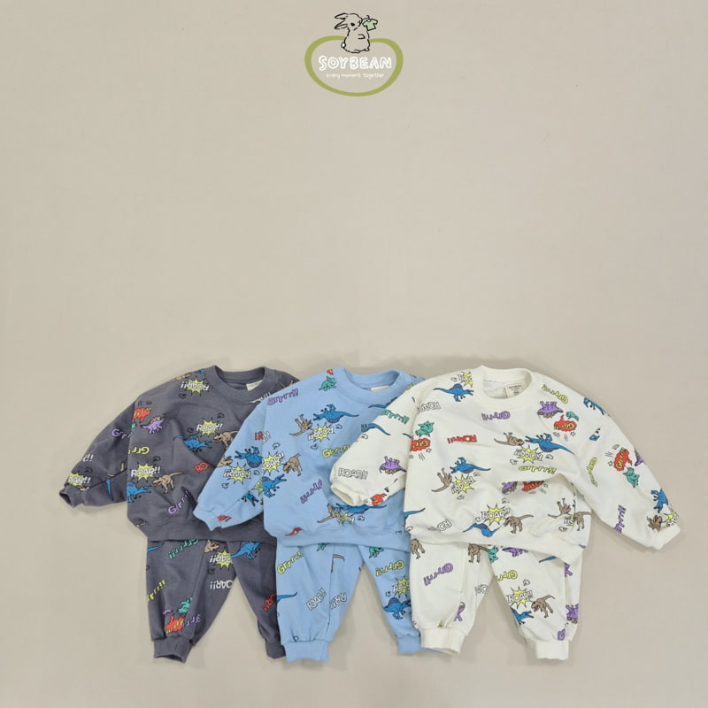 Soybean - Korean Children Fashion - #littlefashionista - Dino Cartoon Top Bottom Set