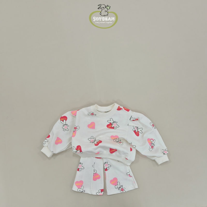 Soybean - Korean Children Fashion - #littlefashionista - Heart Bunny Bootscut Top Bottom Set - 8