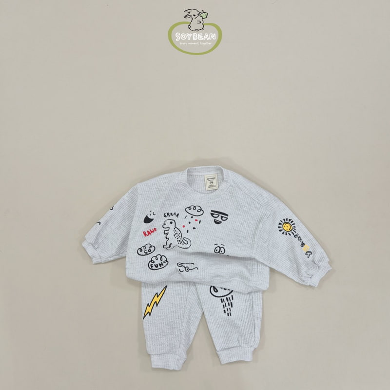 Soybean - Korean Children Fashion - #littlefashionista - Painting Waffle Top Bottom Set - 8