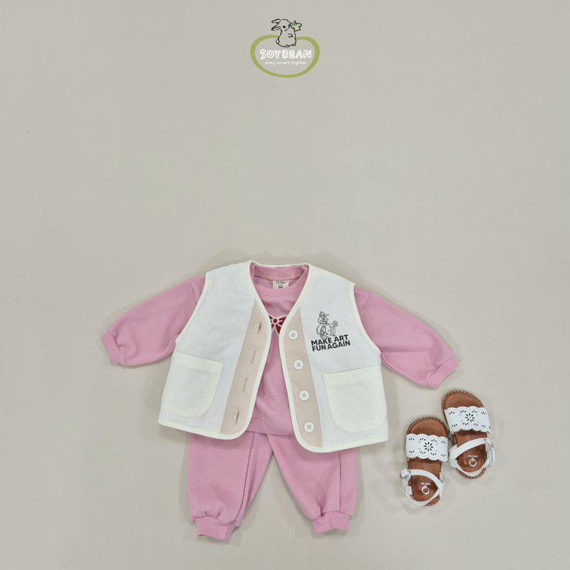 Soybean - Korean Children Fashion - #littlefashionista - Ribbon Chain Embroidery Top Bottom Set - 5