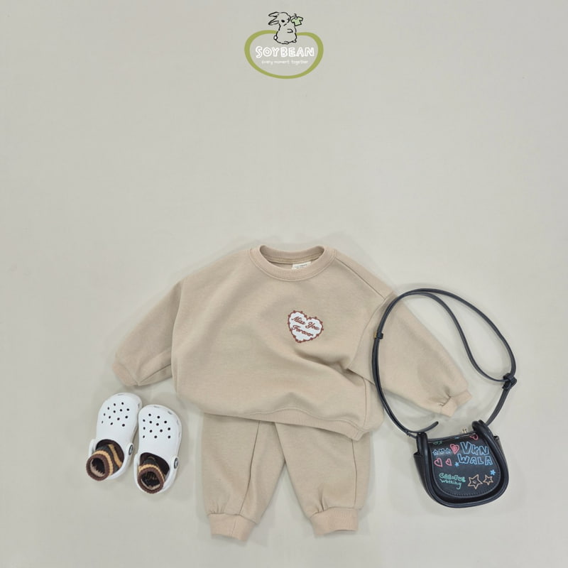 Soybean - Korean Children Fashion - #magicofchildhood - Heart Embroidery Top Bottom Set - 4