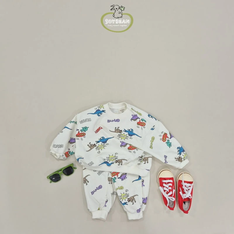 Soybean - Korean Children Fashion - #minifashionista - Dino Cartoon Top Bottom Set - 3