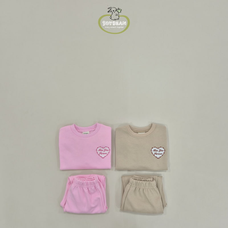 Soybean - Korean Children Fashion - #prettylittlegirls - Heart Embroidery Top Bottom Set - 5