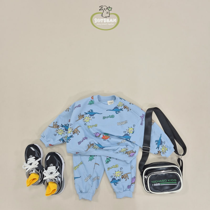 Soybean - Korean Children Fashion - #minifashionista - Dino Cartoon Top Bottom Set - 4