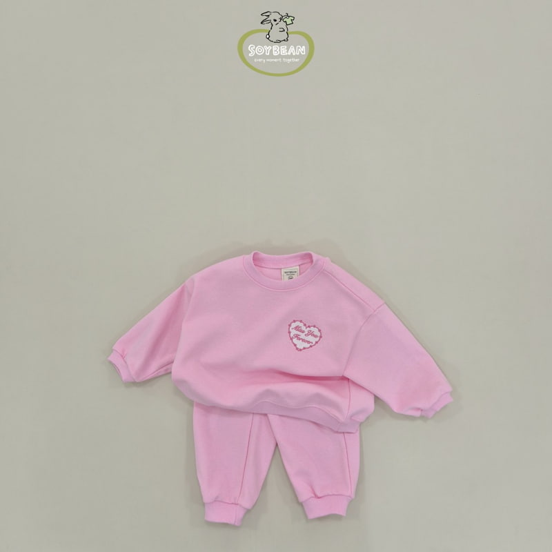 Soybean - Korean Children Fashion - #stylishchildhood - Heart Embroidery Top Bottom Set - 8