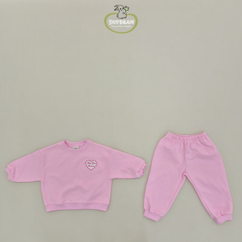Soybean - Korean Children Fashion - #todddlerfashion - Heart Embroidery Top Bottom Set - 6