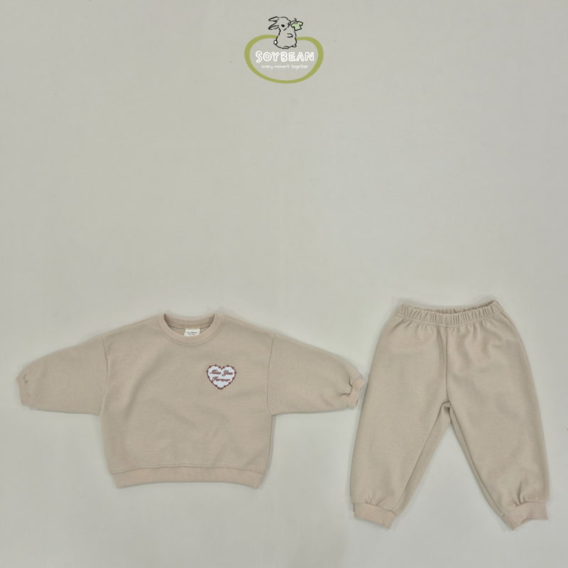 Soybean - Korean Children Fashion - #toddlerclothing - Heart Embroidery Top Bottom Set - 7