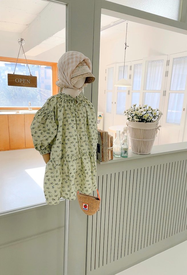 Studio M - Korean Children Fashion - #childrensboutique - Olive Silk Pleated One-piece - 6