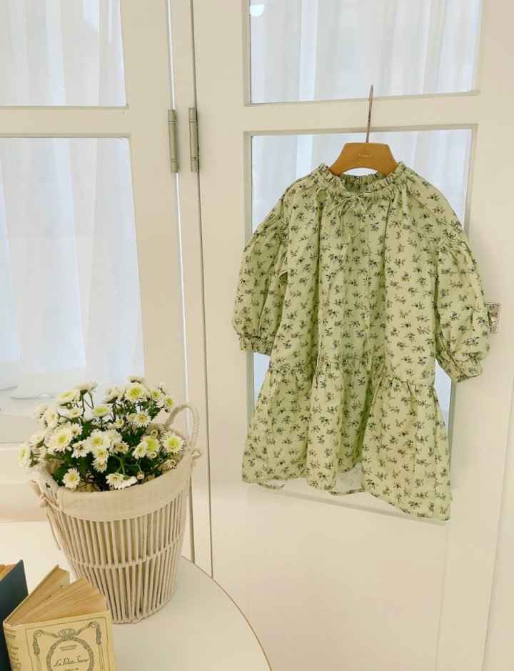 Studio M - Korean Children Fashion - #kidsstore - Olive Silk Pleated One-piece - 11