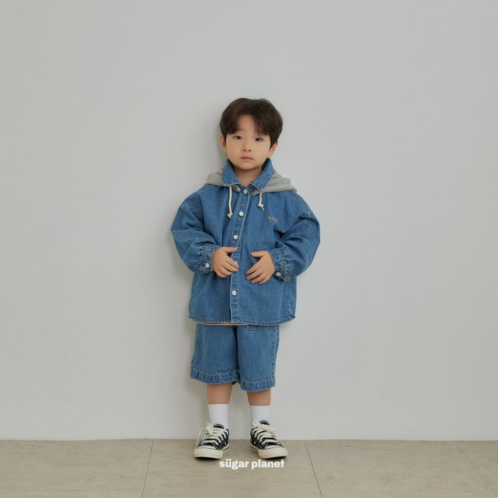 Sugar Planet - Korean Children Fashion - #kidsshorts - Hoodie Denim Shirt - 8