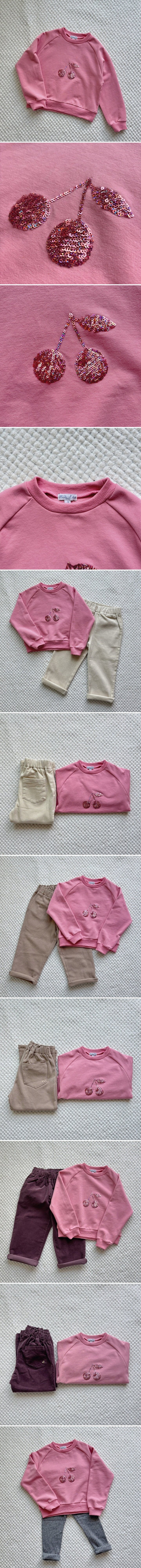 T.j - Korean Children Fashion - #toddlerclothing - Bling Spangle Cherry Sweatshirts