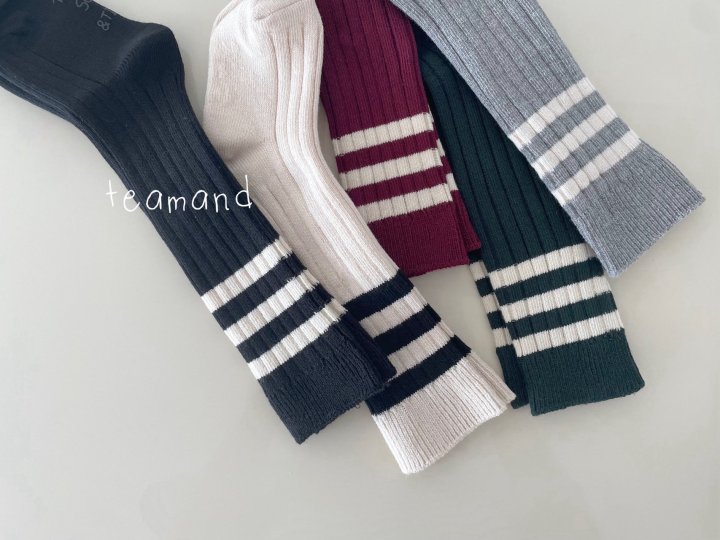 Teamand - Korean Children Fashion - #kidsshorts - Three-line Ribbed Socks - 7