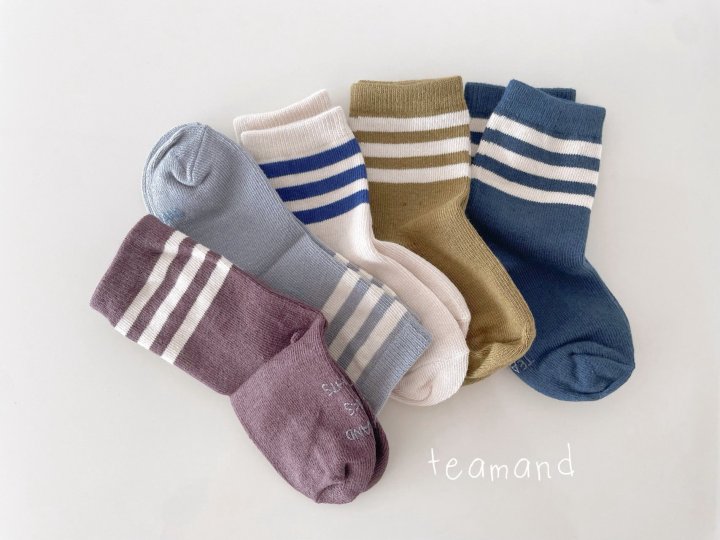 Teamand - Korean Children Fashion - #prettylittlegirls - Three Stripes Sock Set - 5