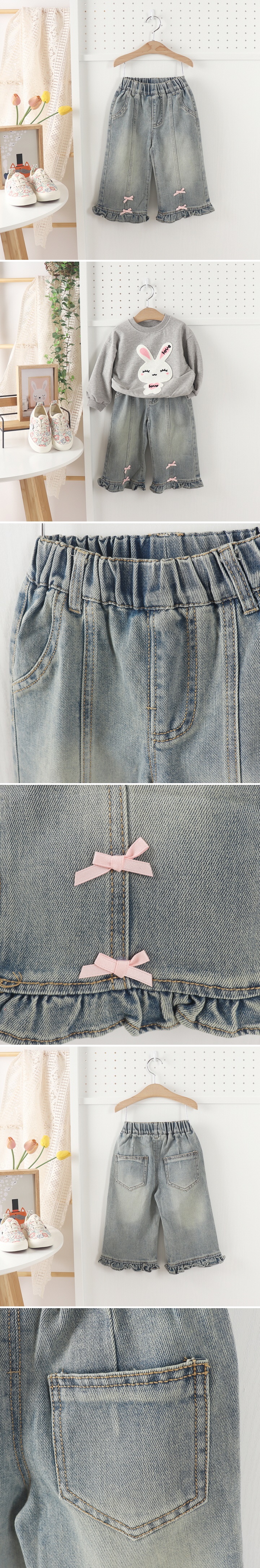 Tony - Korean Children Fashion - #designkidswear - Frill Ribbon Denim Pants