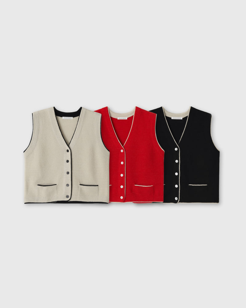 Understanding - Korean Women Fashion - #momslook - Two Tone Knit Vest