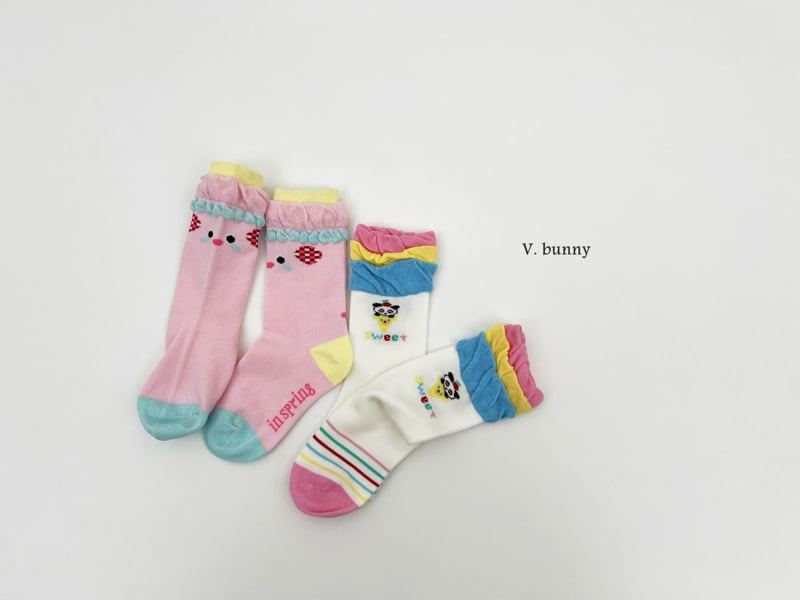 V Bunny - Korean Children Fashion - #childofig - Shirring Three Color Socks Set - 8