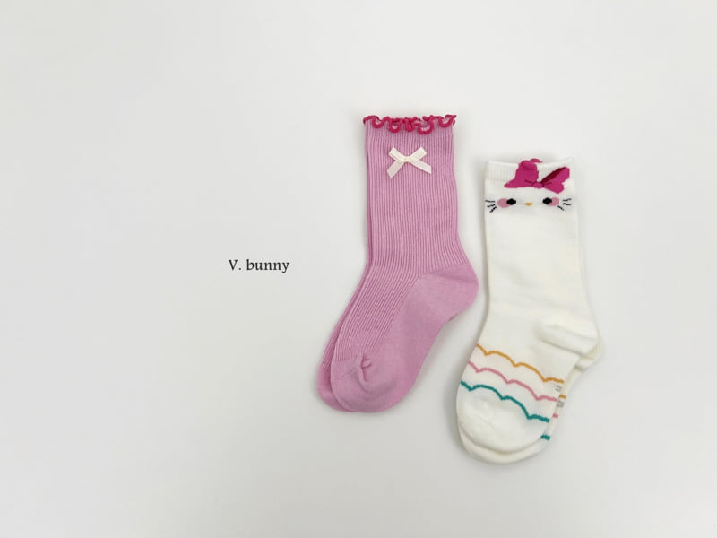 V Bunny - Korean Children Fashion - #childofig - Ribbon Cat Socks Set - 8