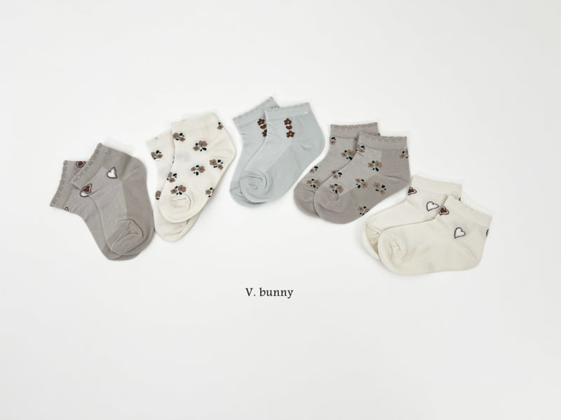V Bunny - Korean Children Fashion - #childofig - Flower Heart Socks Set - 10