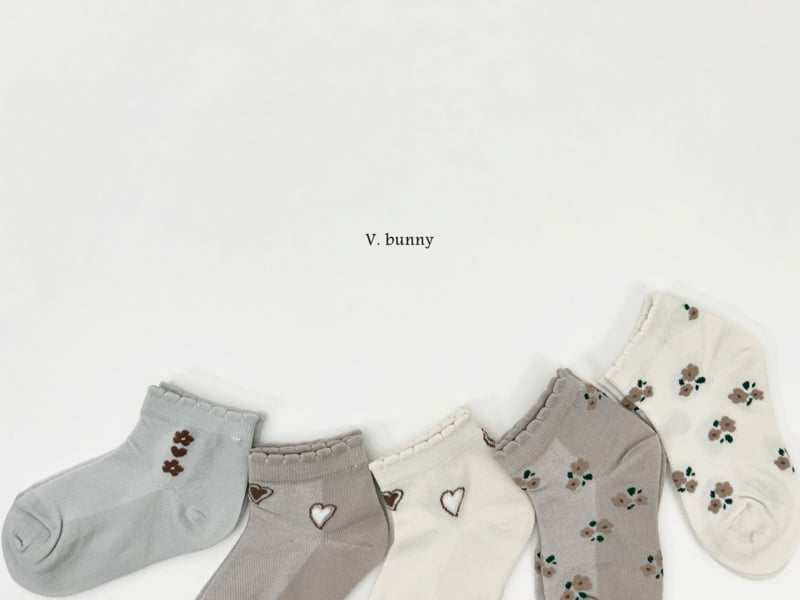 V Bunny - Korean Children Fashion - #childofig - Flower Heart Socks Set - 11