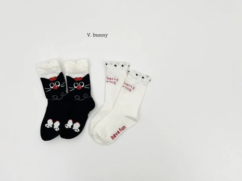 V Bunny - Korean Children Fashion - #childrensboutique - Black Cat Socks Set - 7