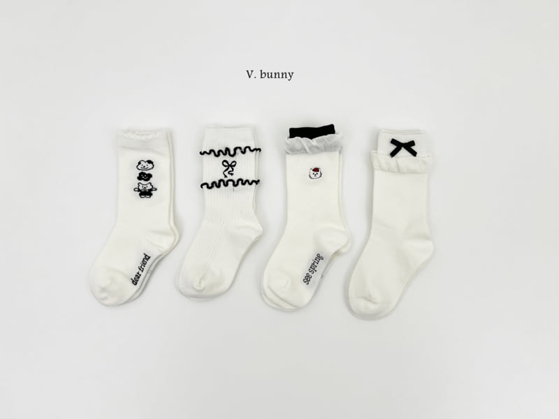 V Bunny - Korean Children Fashion - #childrensboutique - Layer Ribbon Socks Set