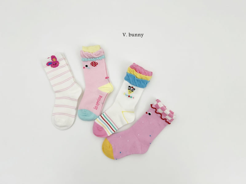 V Bunny - Korean Children Fashion - #designkidswear - Shirring Three Color Socks Set - 10