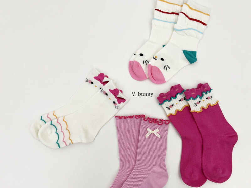 V Bunny - Korean Children Fashion - #designkidswear - Ribbon Cat Socks Set - 11