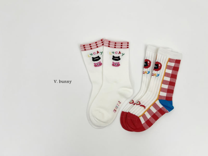 V Bunny - Korean Children Fashion - #designkidswear - Red Cats Socks Set - 8