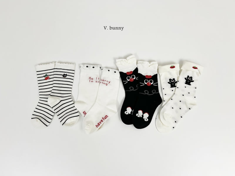 V Bunny - Korean Children Fashion - #discoveringself - Black Cat Socks Set - 9
