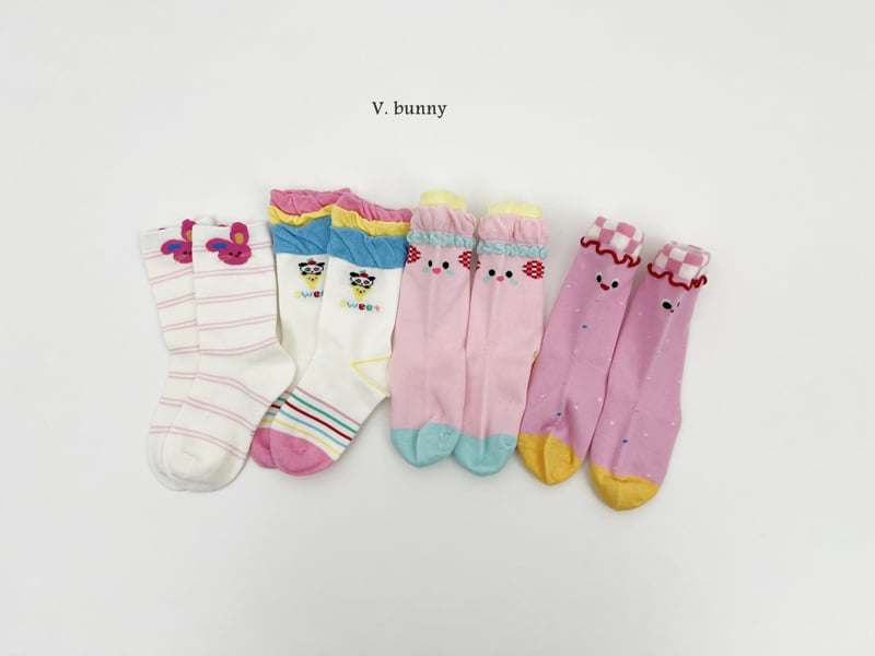 V Bunny - Korean Children Fashion - #discoveringself - Shirring Three Color Socks Set - 11