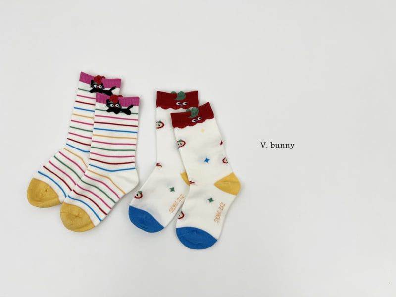 V Bunny - Korean Children Fashion - #discoveringself - Red Cats Socks Set - 9