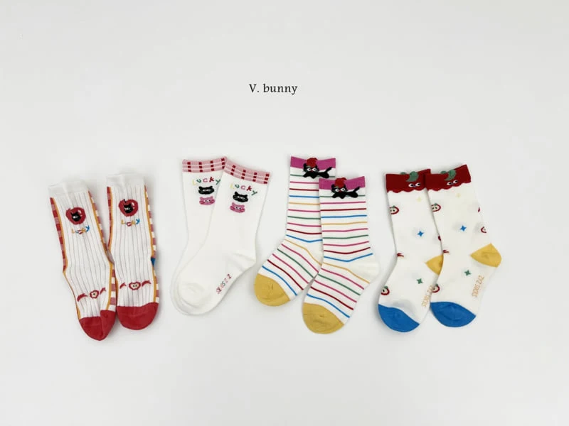 V Bunny - Korean Children Fashion - #fashionkids - Red Cats Socks Set - 10