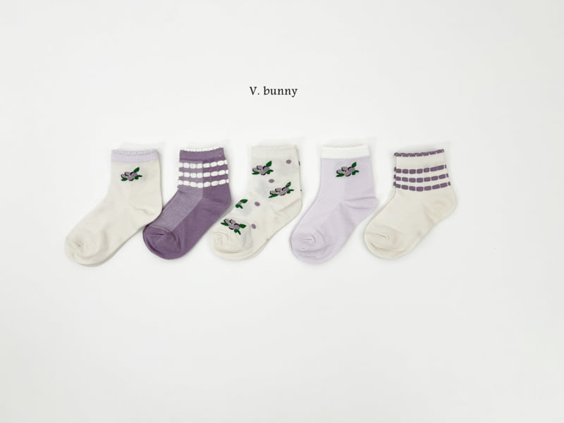 V Bunny - Korean Children Fashion - #fashionkids - Purple Flower Sock Set