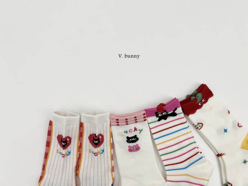 V Bunny - Korean Children Fashion - #kidsshorts - Red Cats Socks Set - 11