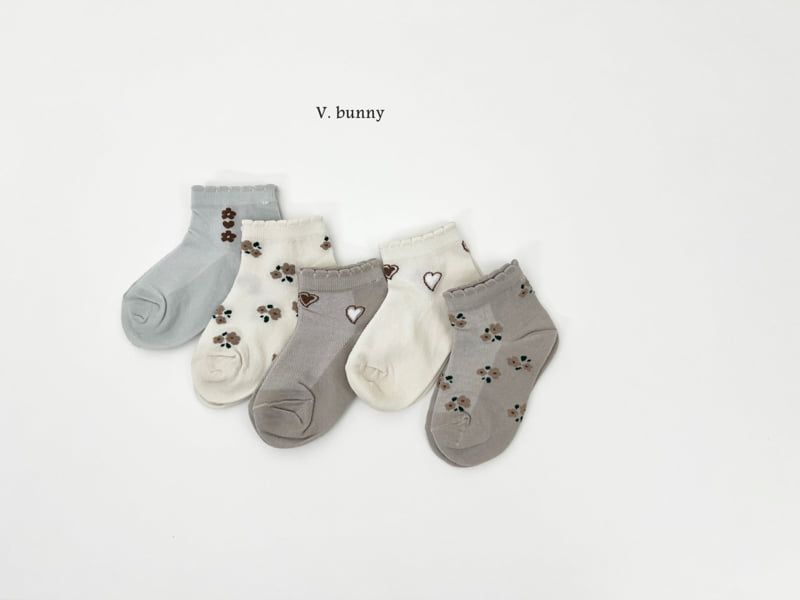 V Bunny - Korean Children Fashion - #kidsshorts - Flower Heart Socks Set - 2