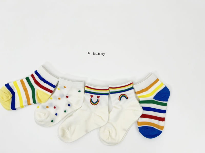 V Bunny - Korean Children Fashion - #kidzfashiontrend - Color Stripe Socks Set - 3