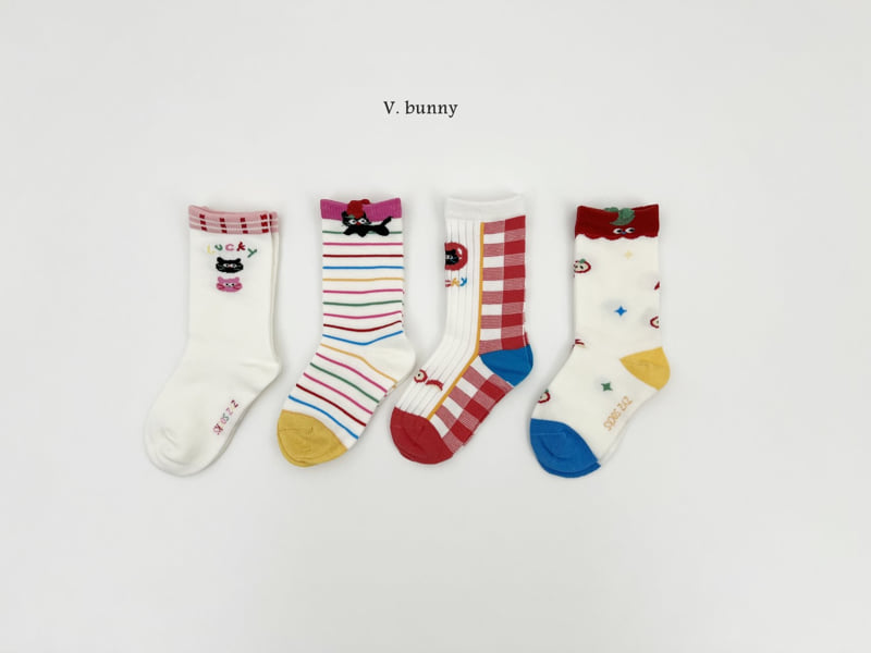 V Bunny - Korean Children Fashion - #littlefashionista - Red Cats Socks Set